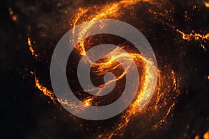 Glowing gas swirls create an abstract display of energy flow in a dark environment. Generative AI