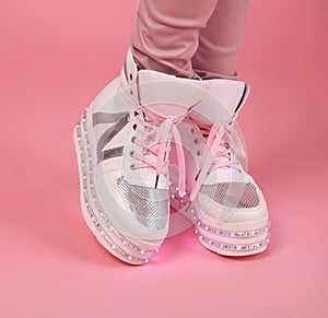 Glowing girl boots with shoe laces. Led Shoes For teen adult, Fa