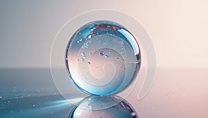 Glowing glass sphere with reflective surface in soft light setting