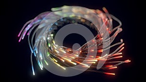 Glowing glass trails. fiber optic technology concept with multiple lines. 3d illustration
