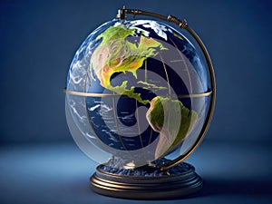 Glowing Globe Planet Earth. World is in our hands. Blue Global Business. Generative Ai