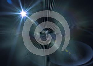 Glowing glowing blue spot of light over light trails in background