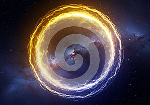 Glowing Gold and Blue Energy Ring in Space