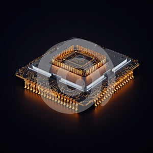 Glowing Gold Computer Chip on Dark Background