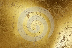 Glowing gold foil metallic wallpaper. Gold metal grunge background. Abstract texture background