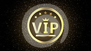 Glowing gold VIP badge with flying golden particles