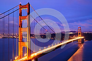 Glowing Golden Gate Bridge at dusk