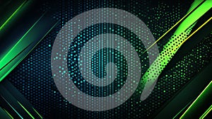 Glowing Green Binary Code Data Streams with Digital Network Grid Background