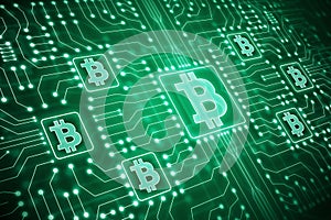 Glowing green bitcoin backdrop