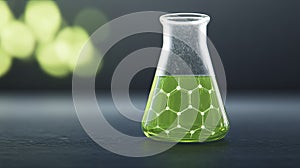 Glowing Green Chemical Flask with Molecular Structure, Science Concept