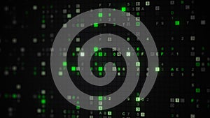 Glowing green digital code on computer screen
