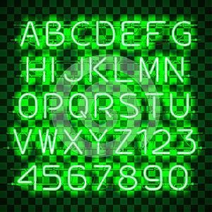 Glowing Green Neon Alphabet.