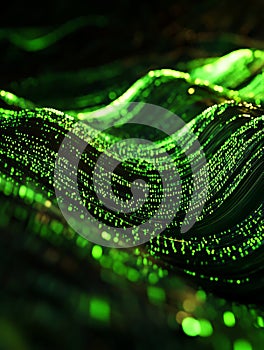 Glowing green virtual data stream of flowing binary code background