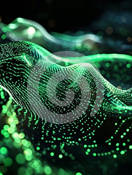 Glowing green virtual data stream of flowing binary code background