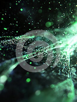 Glowing green virtual data stream of flowing binary code background