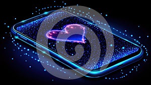 Glowing Heart on Smartphone Screen, Digital Love Concept