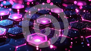 Glowing Hexagon Network, Digital Data Flow, Abstract Background, Tech Concept