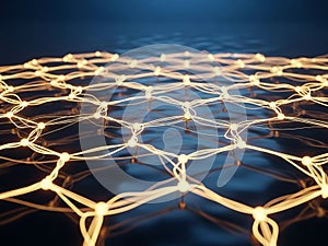 Glowing hexagonal network structure with abstract connections