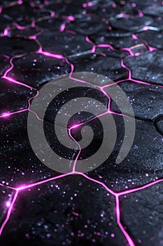 Glowing hexagonal pattern in dark space