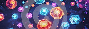 Glowing hexagonal patterns with light beams connecting them