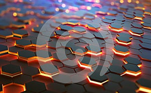 Glowing hexagons in abstract technological 3D illustration. The concept of a quantum computer