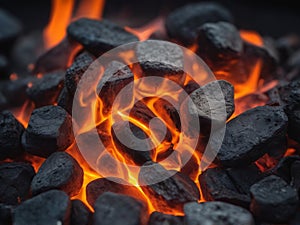 Glowing Hot Coals and Embers in a Dark Ashy Fire Pit.
