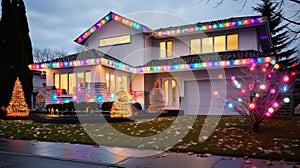 glowing house decorated with christmas lights