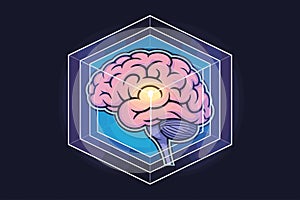 Glowing Human Brain in Geometric Frame Intelligence and Science Concept