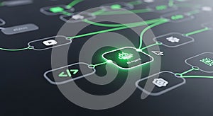 Glowing A I agent node in digital network diagram AI agent artificial intelligence