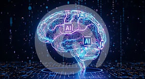 Glowing A I Brain Circuitry with Digital Particles and Binary Code AI brain artificial intelligence