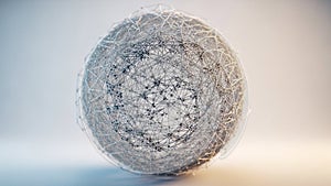 Abstract digital sphere with interconnected lines forming a complex network
