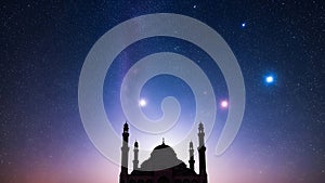 Glowing Islamic Geometric Star Pattern with Purple and Green Gradient