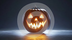 Glowing Jack-o'-Lantern with Triangular Eyes and Jagged Teeth on Dark Background