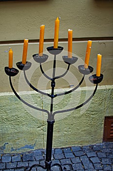 Glowing Jewish Hanukkah menorah or Bat Mitzvah