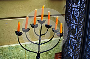 Glowing Jewish Hanukkah menorah or Bat Mitzvah