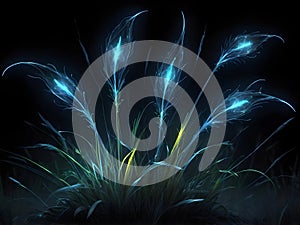 Glowing Kirlian-Style Flowers and Leaves on Dark Background photo