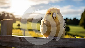 Glowing Kiwi Bird On Fence: Lush Farm Field And Warm Tones Photography