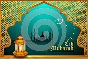 Glowing lamp on Eid Mubarak background