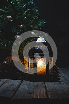 Glowing Lantern and Christmas Tree
