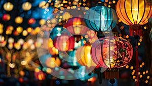 Glowing lanterns illuminate winter celebrations, cultures, and traditions photo