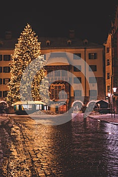 Glowing Large Christmas Tree European Holiday Season Orange Marketplace Courtyard Holiday Decoration