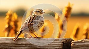 Glowing Lark On Fence Post: Golden Light Photography