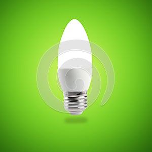 Glowing LED energy saving bulb.