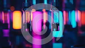 Glowing LED Light Diodes in a Darkened Laboratory Environment