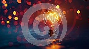 Glowing Light Bulb on Abstract Bokeh Background. Generative ai