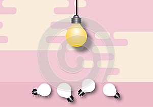 Glowing of light bulb on abstract pink background, Concept innovation thinking creative.