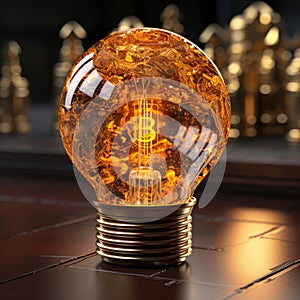 Glowing light bulb with bitcoin cryptocurrency engraving