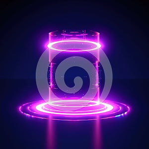 Glowing light bulb. Circle teleport podium.