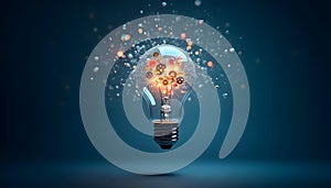 Glowing light bulb exploding into colorful gears symbolizing burst of creativity and innovation processAI Generated