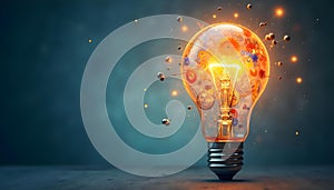 Glowing light bulb exploding into colorful gears symbolizing burst of creativity and innovation processAI Generated